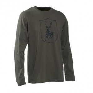 8849 Deerhunter Logo T-Shirt (l/s) w. SHIELD - 378 Bark Green 