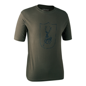 8848 Deerhunter Logo T-Shirt (s/s) w. DEER in SHIELD - 378 Bark Green 